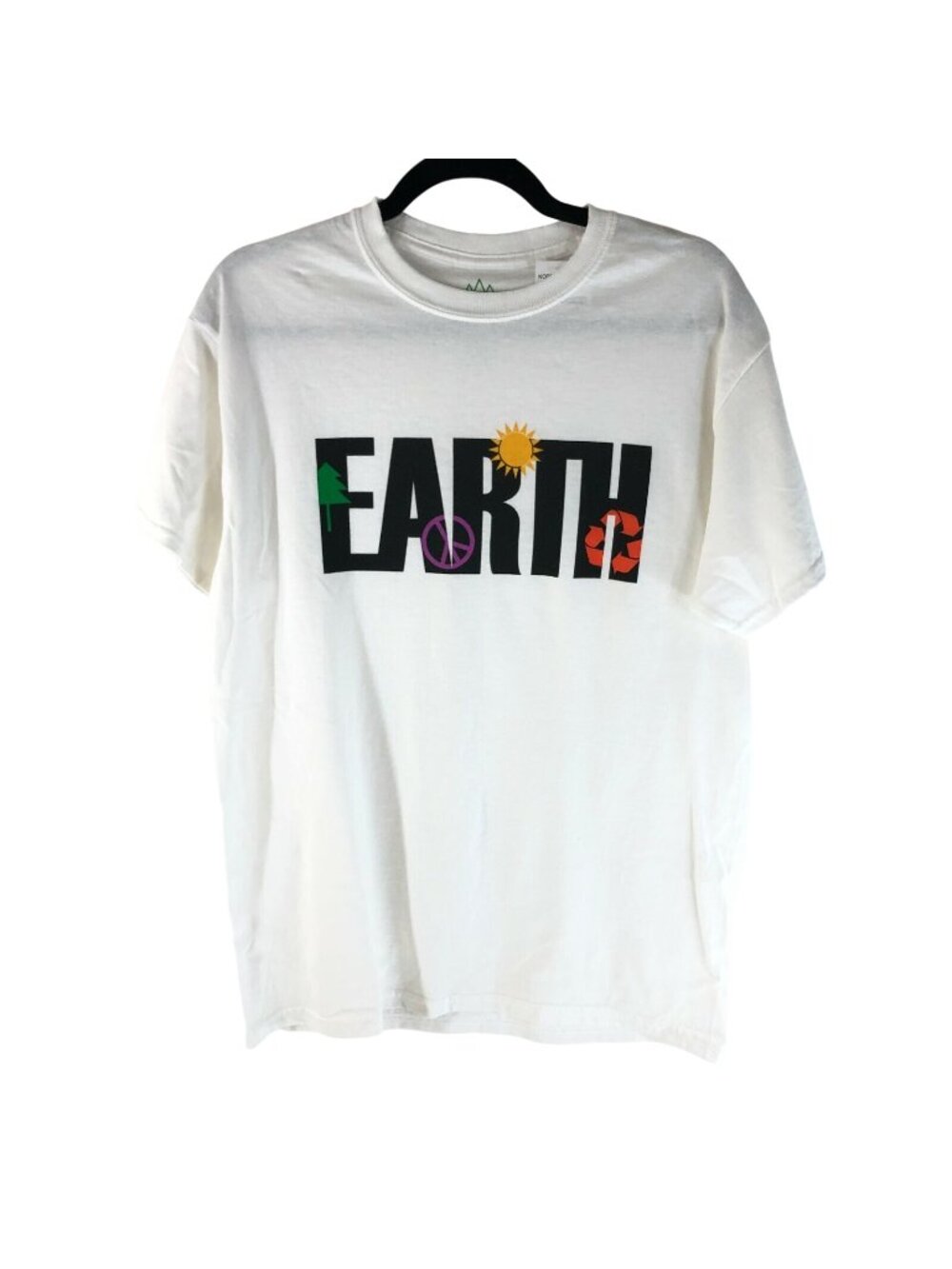 Altru Mens T Shirt Earth Recycle Peace Sun Crew Neck Short Sleeve White M